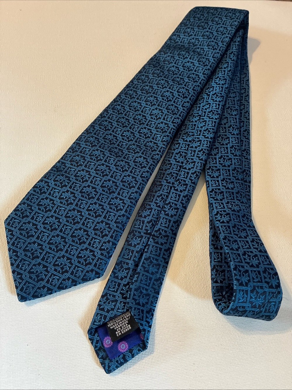 Ted Baker Teal and Navy Geometric Silk Tie